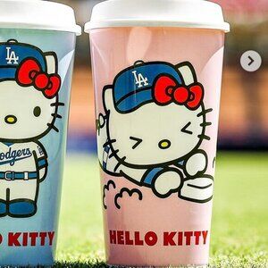 Collectors item Hello Kitty Pink Dodgers plastic drink cup tumbler with lid 2025